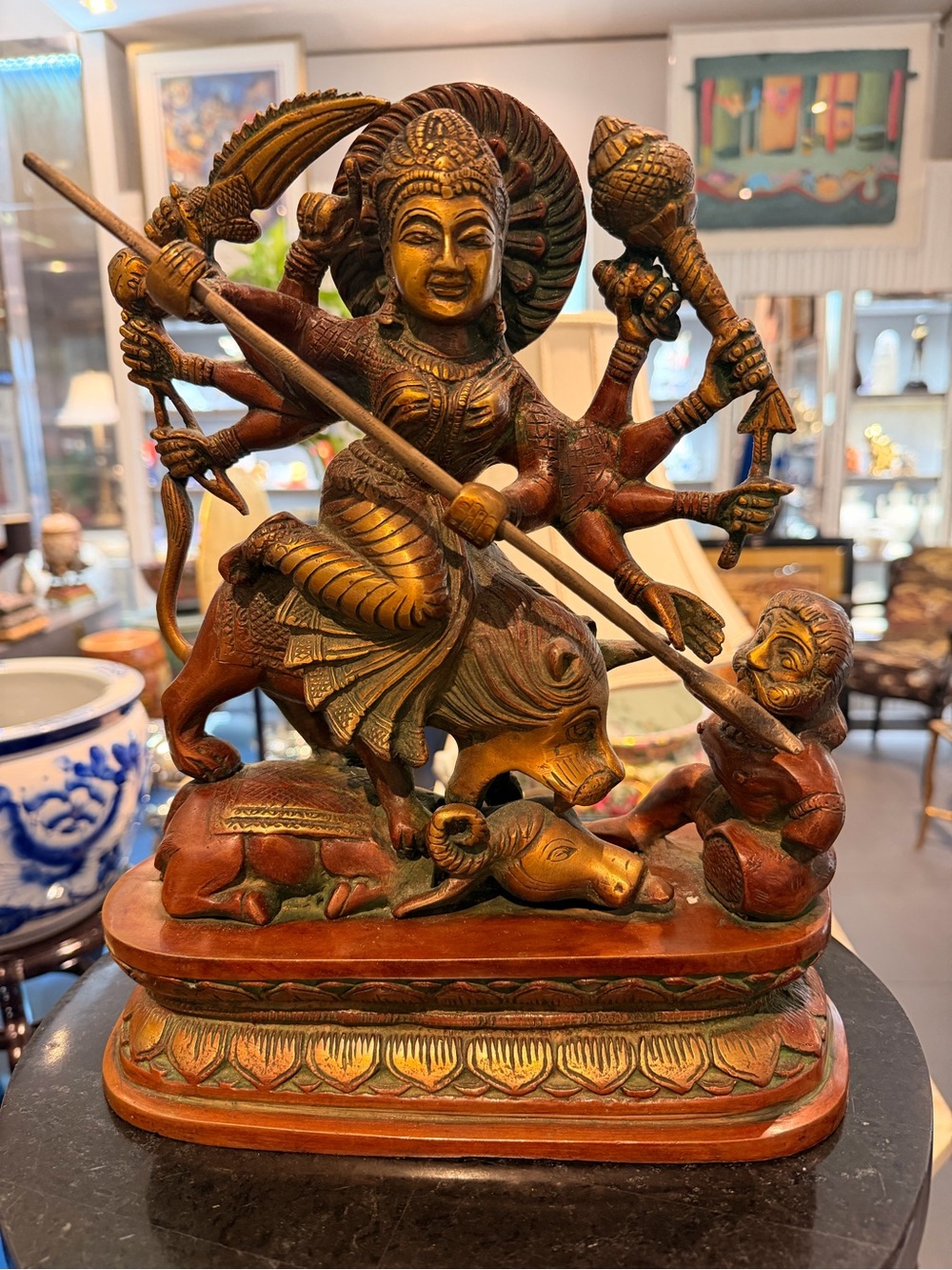 Handcrafted Bronze-Toned Hindu Deity Sculpture - Decorative Home Art